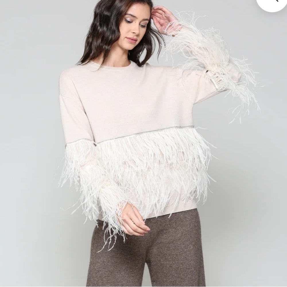 Joh Cashmere Blend Sweater Sally With Feathers (Missing Tags) Small Ecru *Read